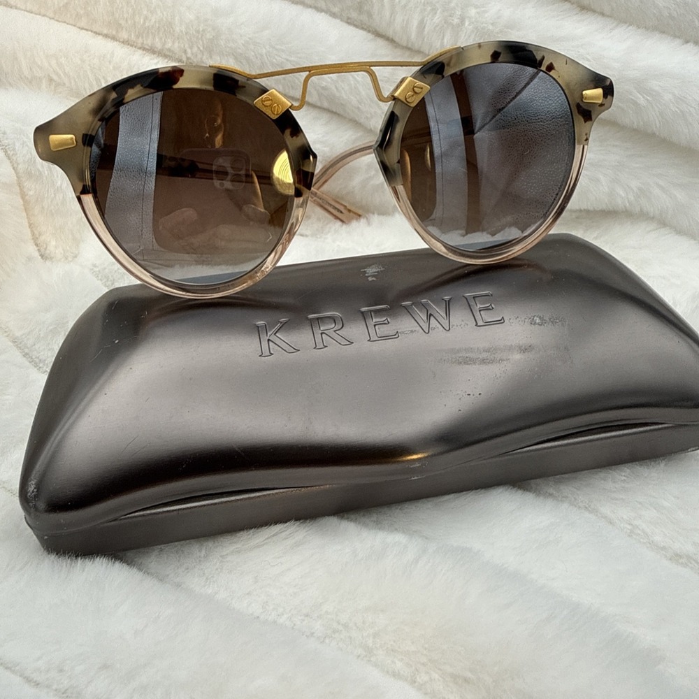 Krewe STL II Authentic Tortoise/Gold Round Sunglasses & Case Luxury Ivy League